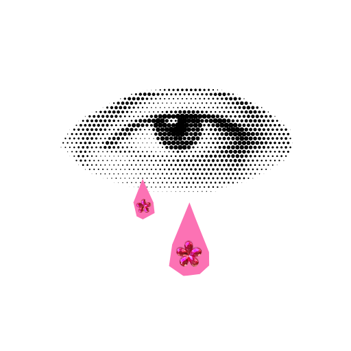 Black and white eye crying pink tears