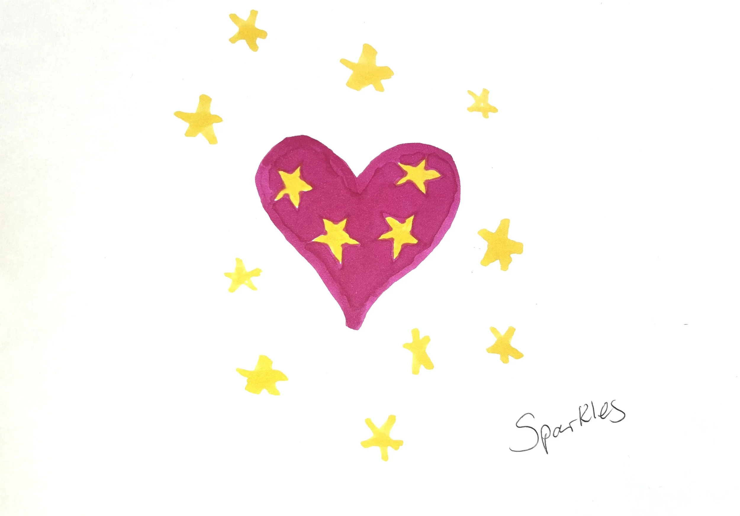 A pink heart with yellow stars inside and around it, labeled 'Sparkles' in the bottom right corner.