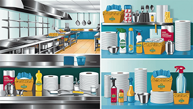 A variety of kitchen cleaning supplies