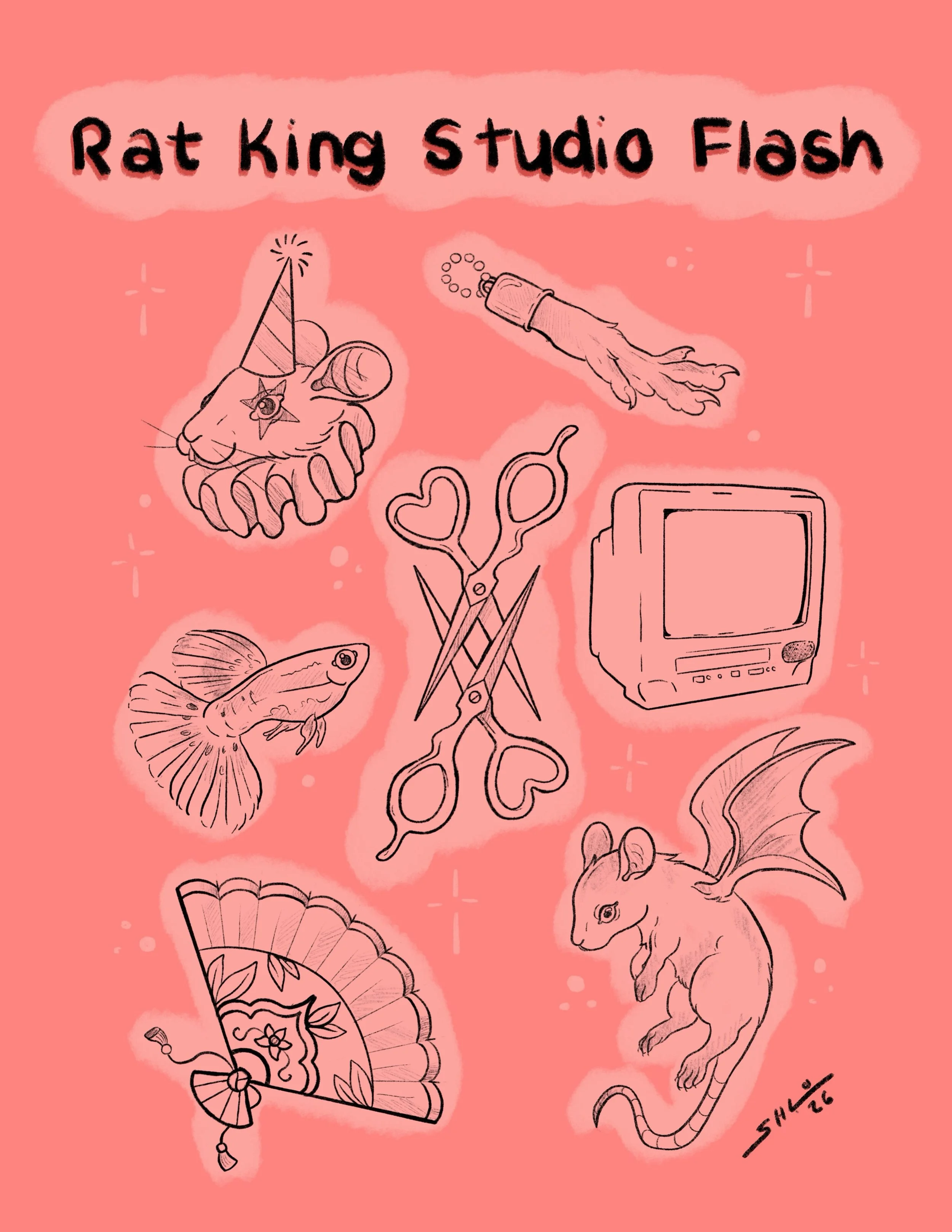 🐀 RAT KING OPENING FLASH 🐀 
TODAY 2pm-8pm at @ratkingstudio.boone 
Arms and Legs only 
Prices available at event,  they will range from
 $50-$175 
Come out and hang out! 
Can&rsquo;t wait to see you there! 
1st slide is new flash specifically made 