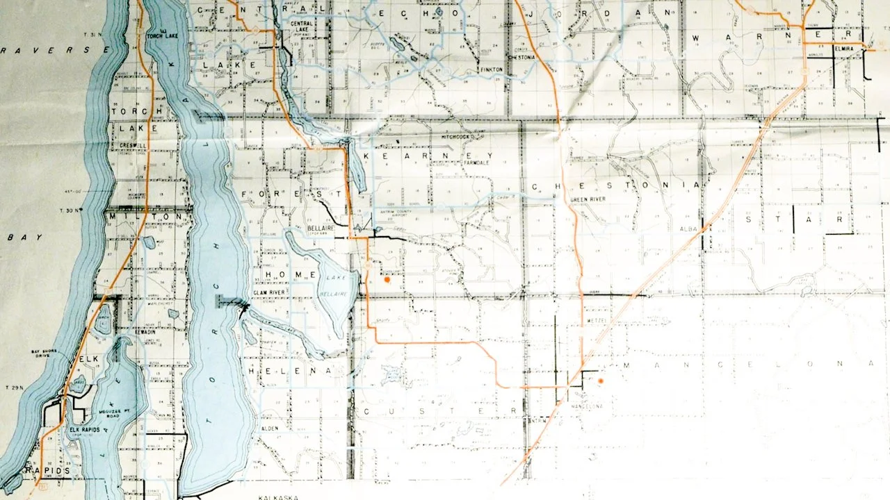 A photo of a map of Antrim county.