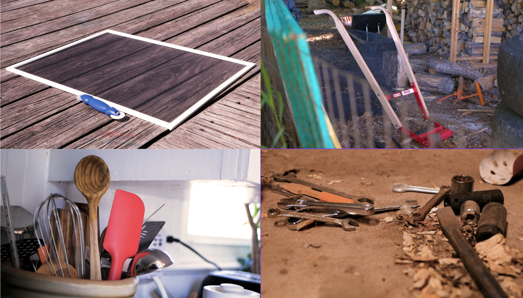 A collage of photos of tools.