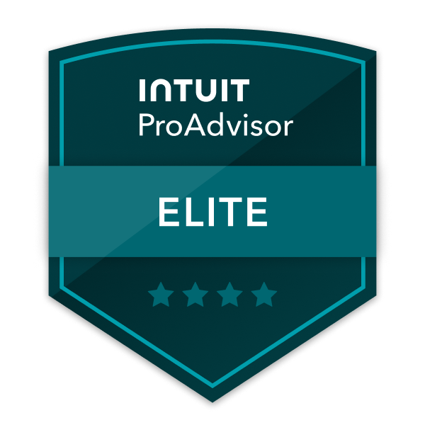 Badge displaying 'Intuit ProAdvisor Elite' with four stars underneath.