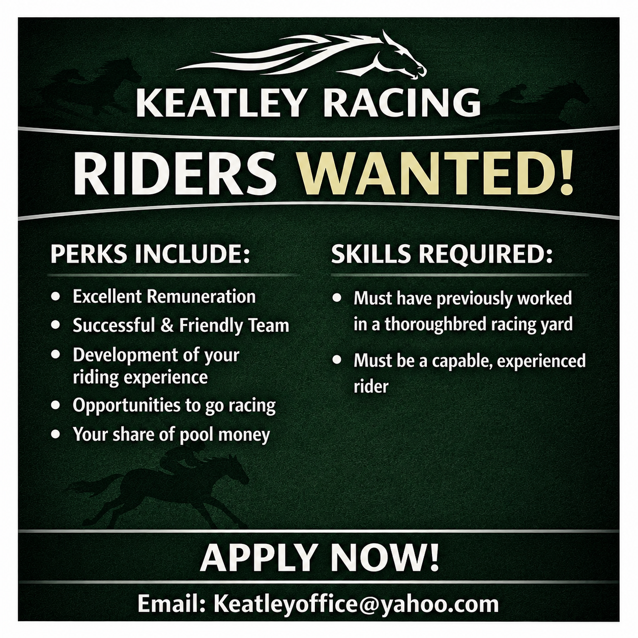 Job available at Keatley Racing! 