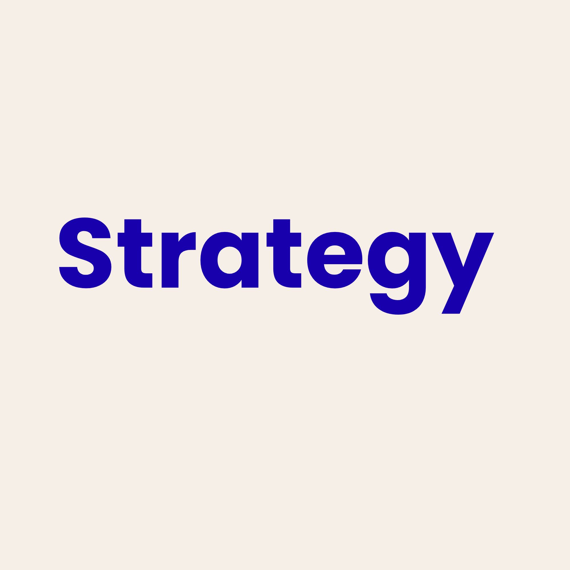 A cream box with 'Strategy' written in large dark blue letters
