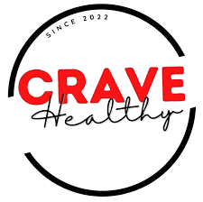 The word 'CRAVE' in red letters inside a black circle with a textured background.