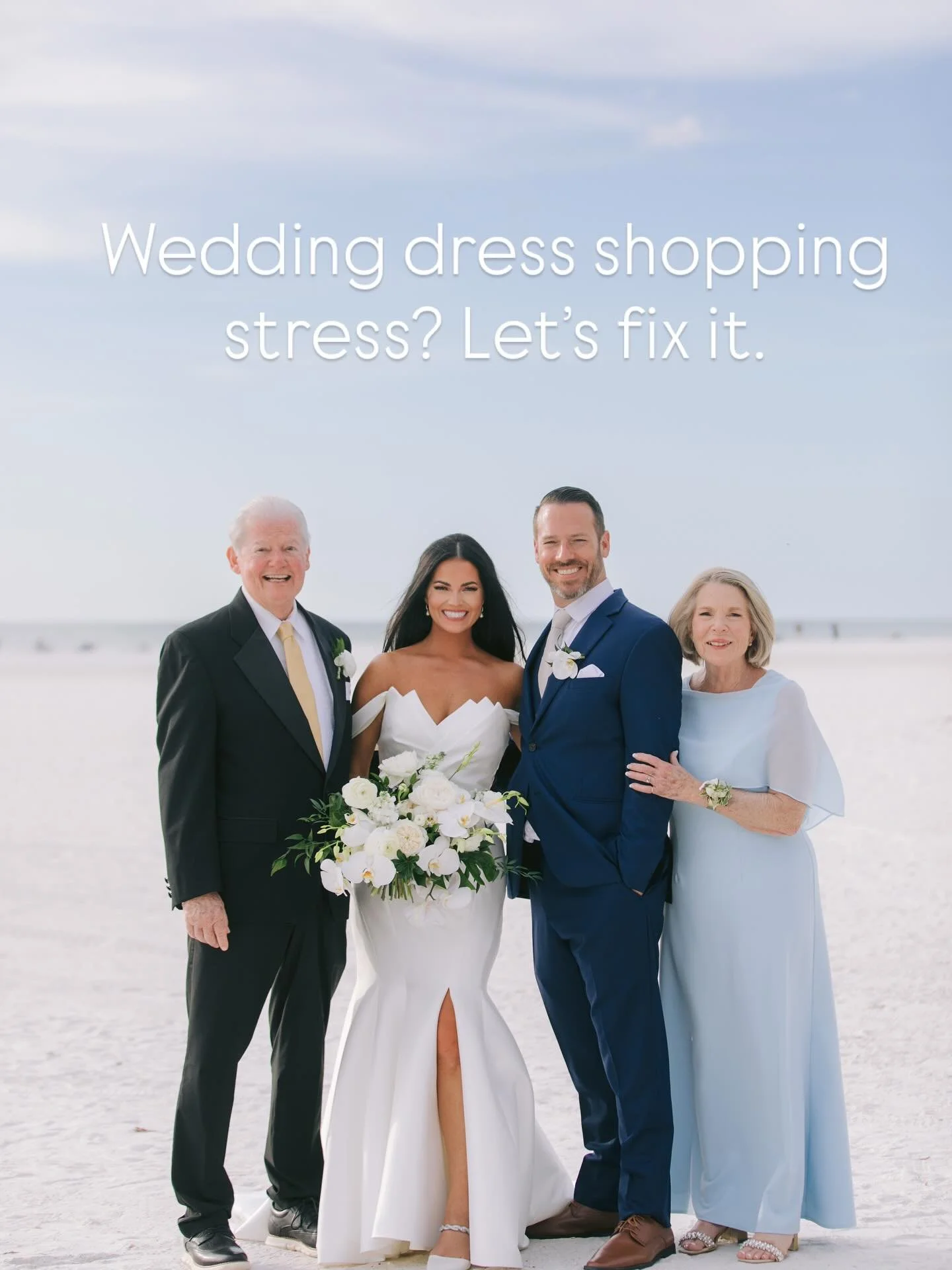 Dress shopping stress? Let’s fix it.
From the mother of the bride… to the bride. My own mom went from overwhelmed about finding her perfect dress to absolutely glowing on my wedding day. We eliminated all her stress and we found her drea