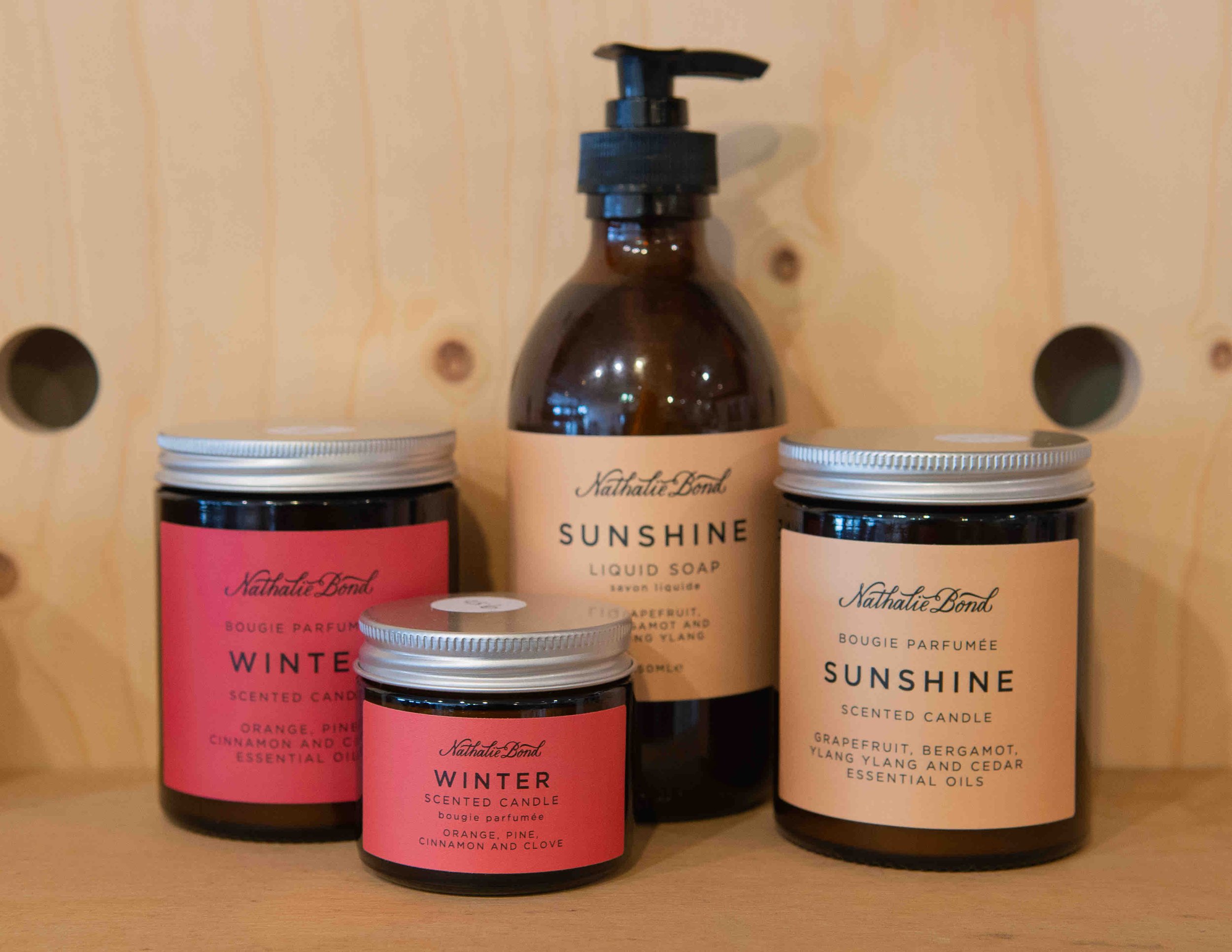 Nathalie Bond Winter and Sunshine scented candles with liquid soap