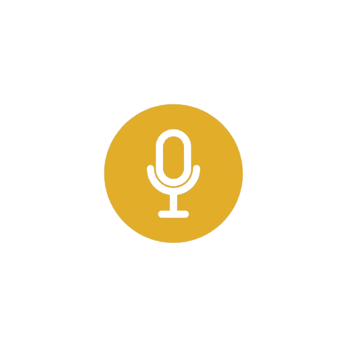 A microphone icon inside a gold circle on a white background.