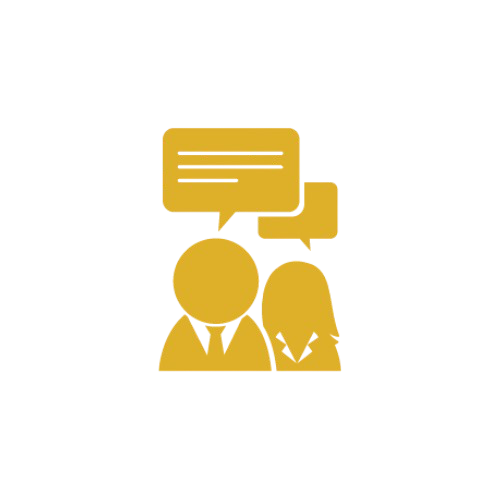 Icon of two people with speech bubbles indicating conversation or communication.
