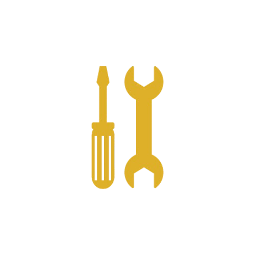 A yellow screwdriver and a yellow wrench