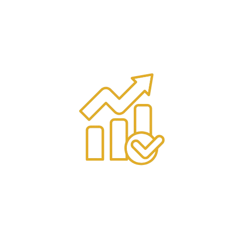 Line chart with an upward trend and a check mark in front of it, symbolizing growth or success.