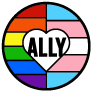 Corazón con bandera del arcoíris y la palabra "ALLY" en el centro