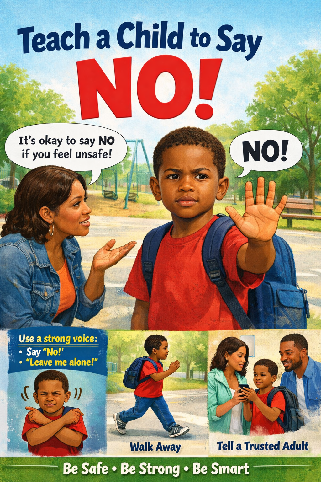 Child learning to say no confidently and safely