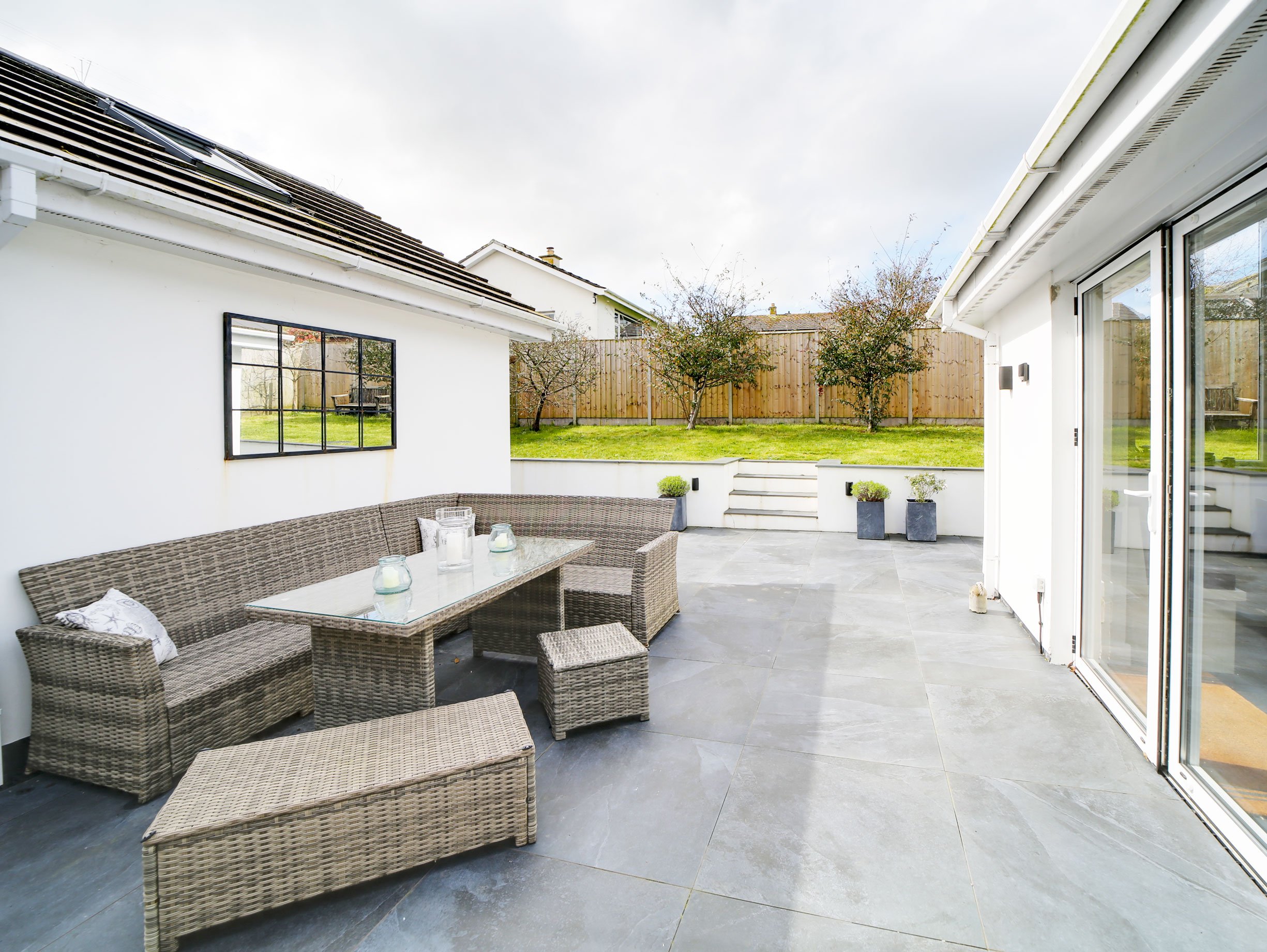 Inchmerry Padstow Self Catering Holiday Rental | Private patio and enclosed garden for outdoor dining