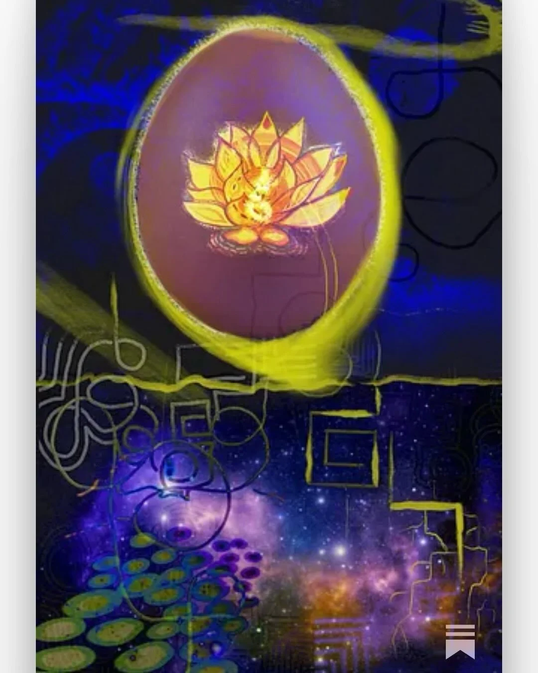 What if you&rsquo;re not mired&hellip;
what if you&rsquo;re incubating?

A red egg.
A lotus.
A spiral imprint held inside a field of stars.

This piece began as &ldquo;mud&rdquo; and evolved into galaxy.

Sometimes what feels dense is not regression.