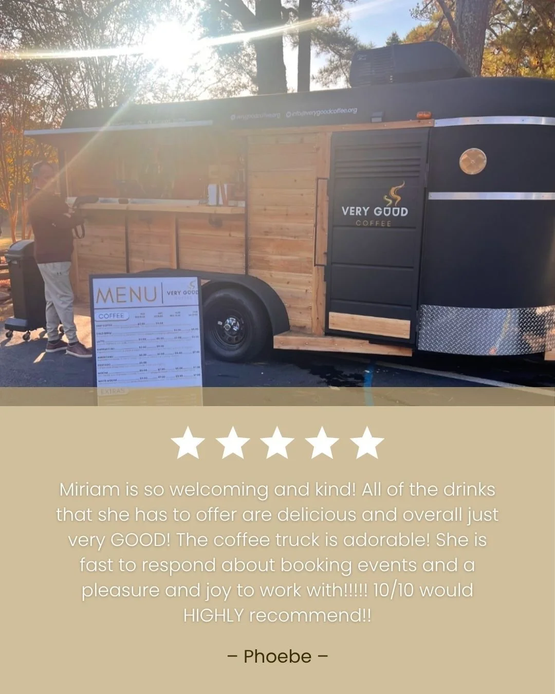 Stop scrolling&mdash;this is your sign! ⭐️⭐️⭐️⭐️⭐️

This review isn't just about a good cup of coffee; it's confirmation that our commitment to reliable, high-quality mobile espresso is paying off.

We don't just aim for &quot;good&quot;&mdash;we aim