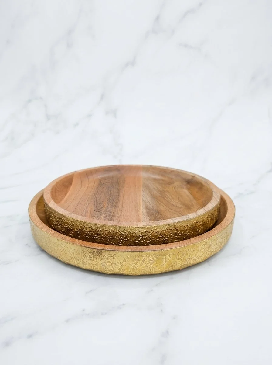 Wooden & Metal Decorative Round Tray