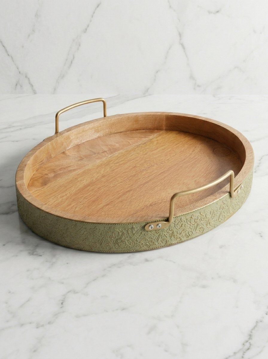 Oval Wooden & Metal Tray