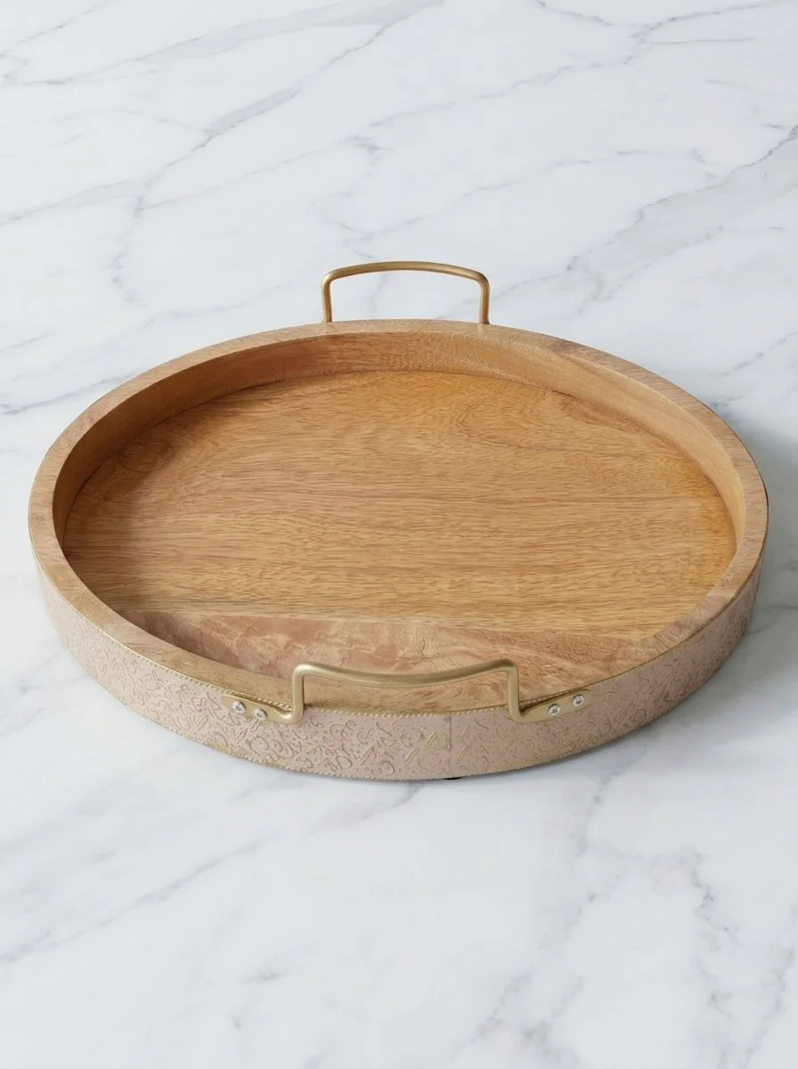 Oval Wooden & Metal Tray