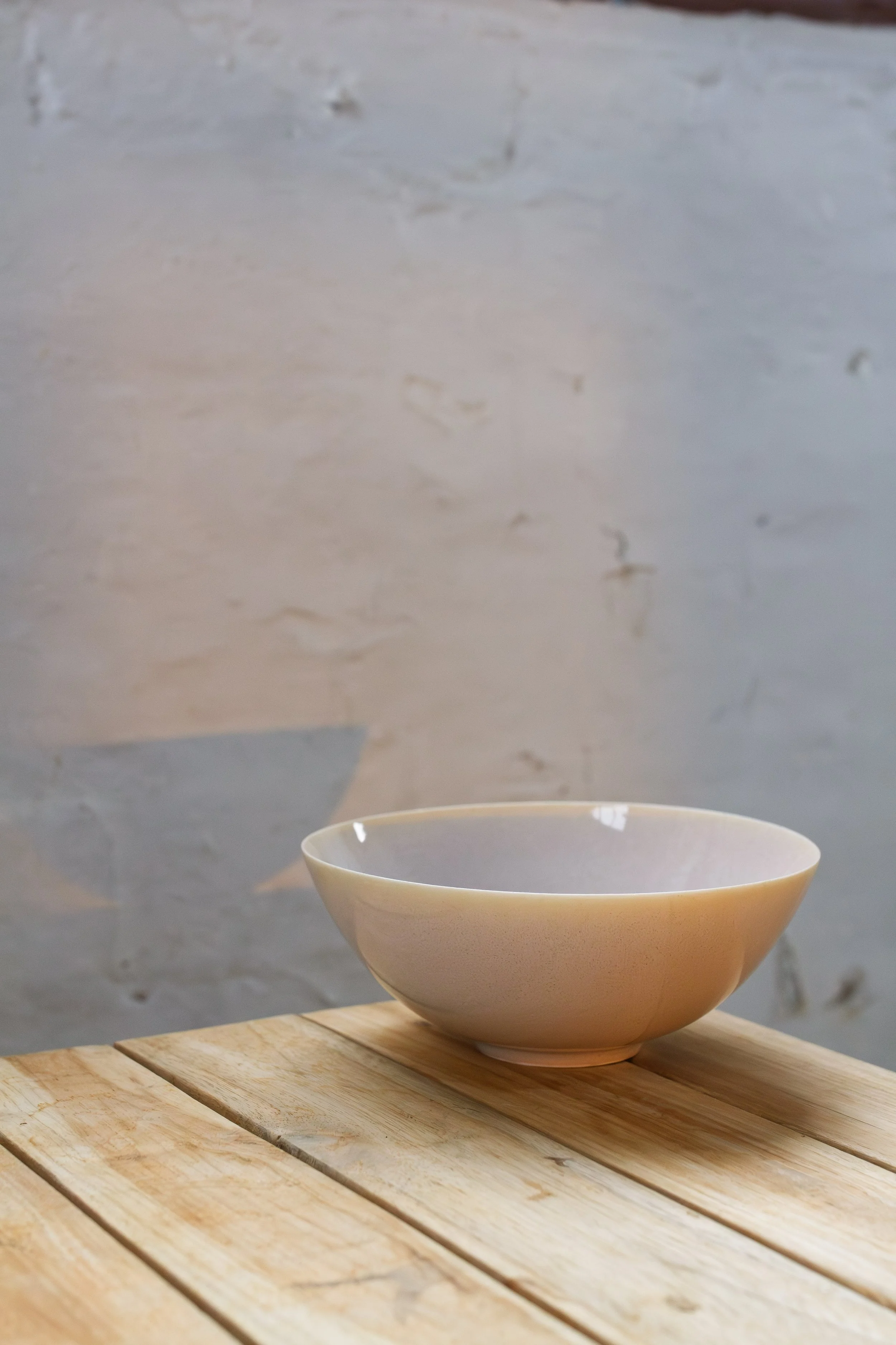 handmade porcelain Japanese cereal bowl in pale lilac glaze