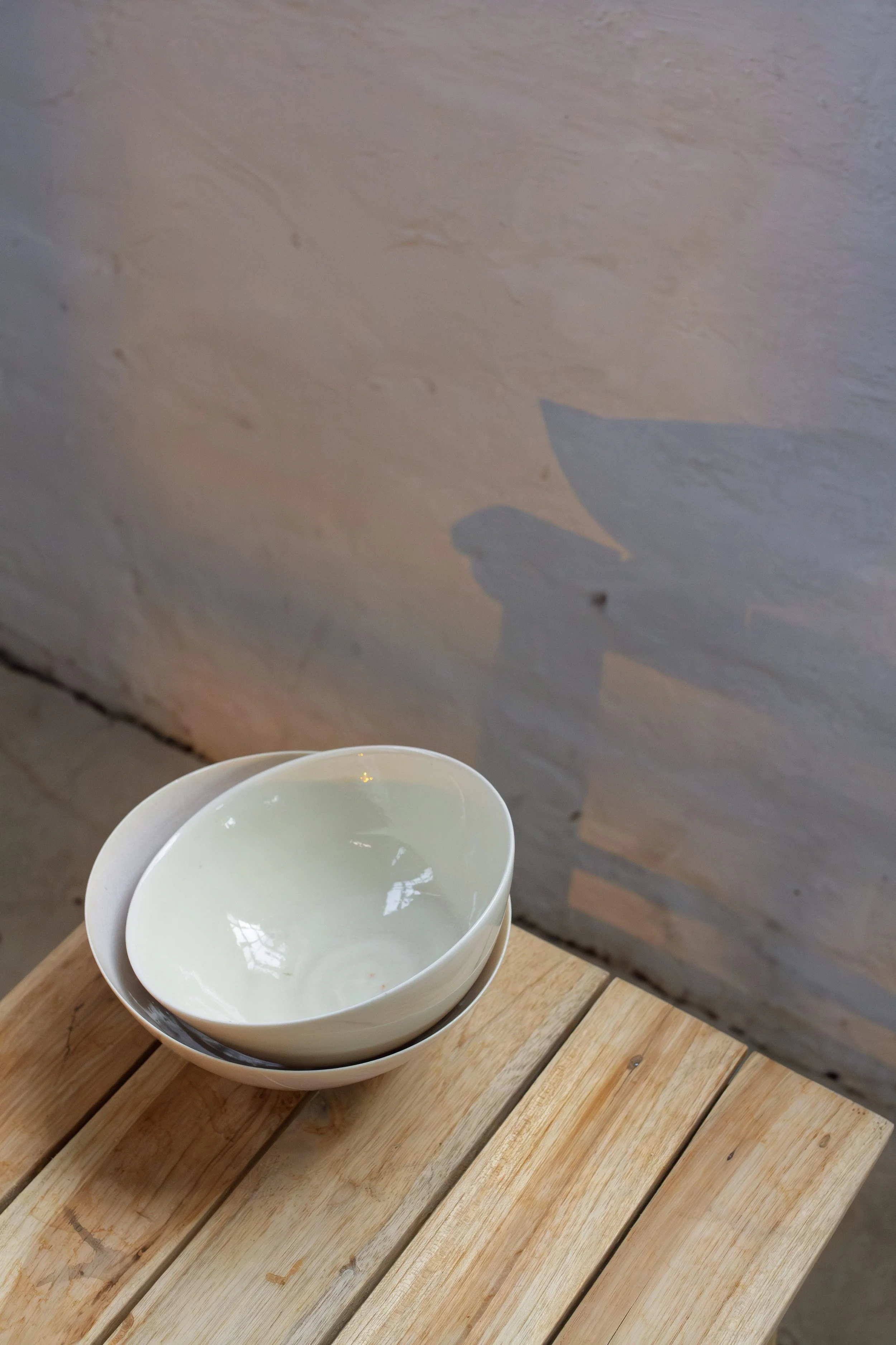 stack of handmade porcelain Japanese cereal bowls