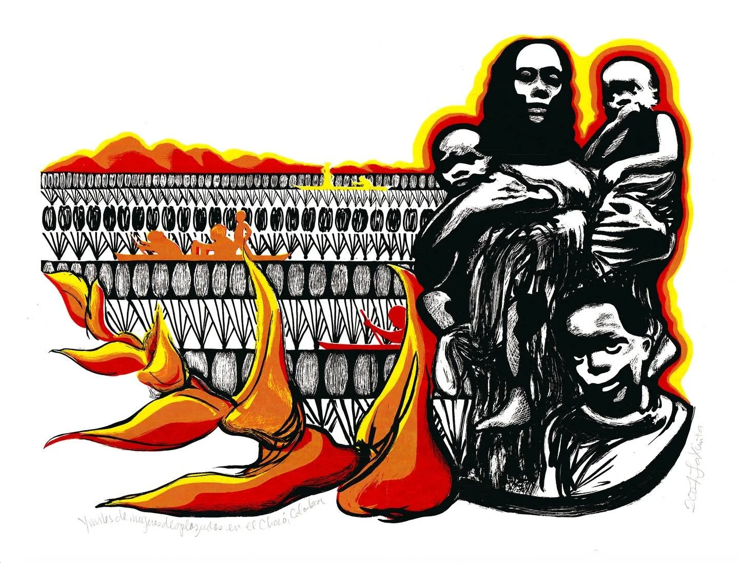 🛶🌴🎴A print from the archives (2007) • "Una de miles de mujeres desplazadas en El Chocó, Colombia" • Designed and printed for a fundraiser put together by Chocó-Ana's living in California, $ was raised to support w