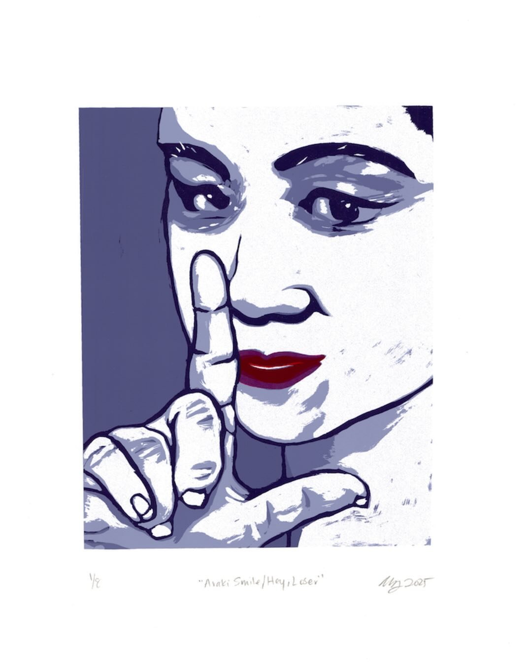 &ldquo;Araki Smile / Hey, Loser&rdquo;
Original Silkscreen

💜Gather up in your eyes mind and heart all of the objectification, sexualization, and abuse the women of the world have experienced, and tell it to fk off, Loser. 

Riff on &ldquo;Geisha Gi