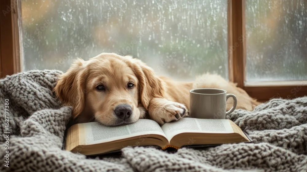 dog w book in rain.jpeg