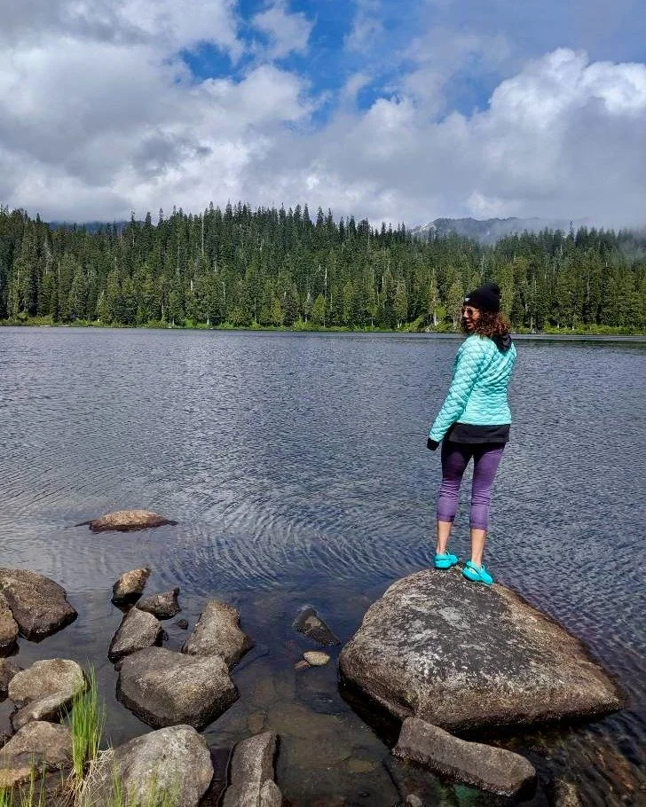 There&rsquo;s nowhere I feel more at home, more alive,  than deep in the forest, far from everything familiar. This photo was taken years ago, after two days of backpacking into the mountains. We were  alone - just the trees, the lake, the sky&hellip