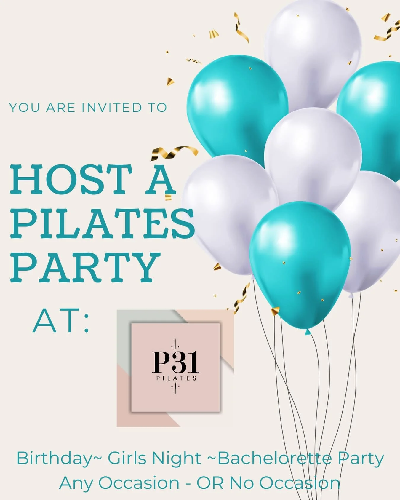 Host a Pilates Party! 
Looking for something fun to do on a Friday or Saturday afternoon/evening? 
Grab your friends and celebrate in a way that feels good&mdash;inside and out. Our Pilates Parties are the perfect blend of movement, connection, and f