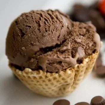 chocolate peanut butter ice cream in a waffle bowl