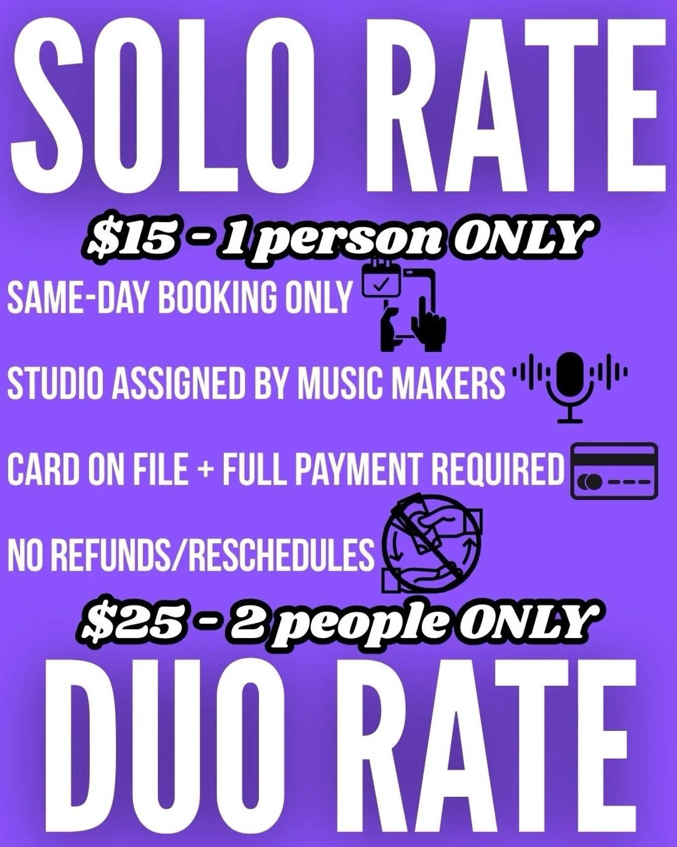 🎶Got an hour to kill on your lunch break? Looking to shake up your day with something spontaneous? Come in for a solo or duo session &mdash; fully prepped rehearsal space, just bring yourself (and maybe a friend) CALL SAME DAY AND LOCK IN YOUR SPOT!