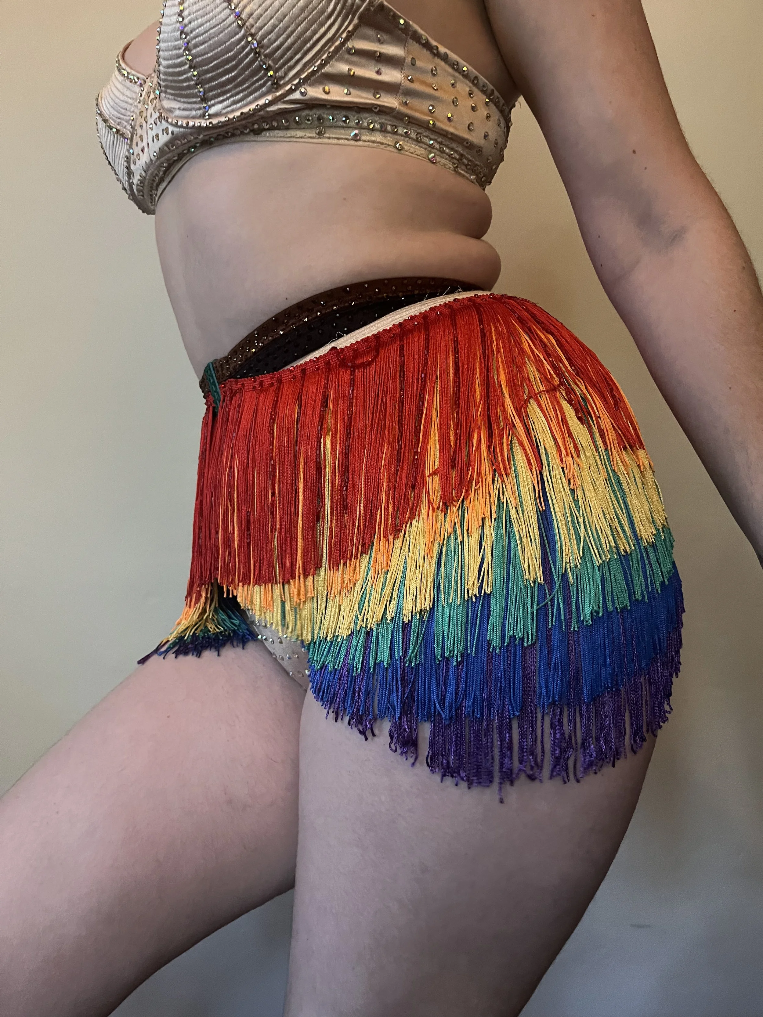 Rainbow Fringe Burlesque Shimmy Belt