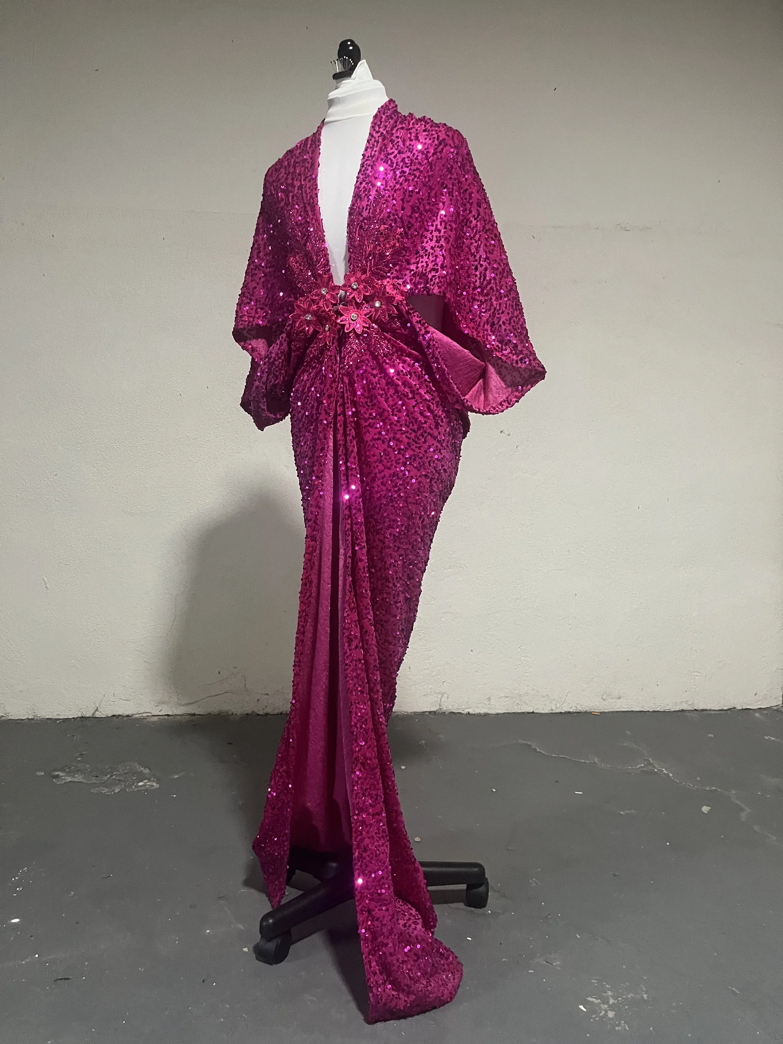 Hot Pink Burlesque Sequined Cocoon Coat Robe