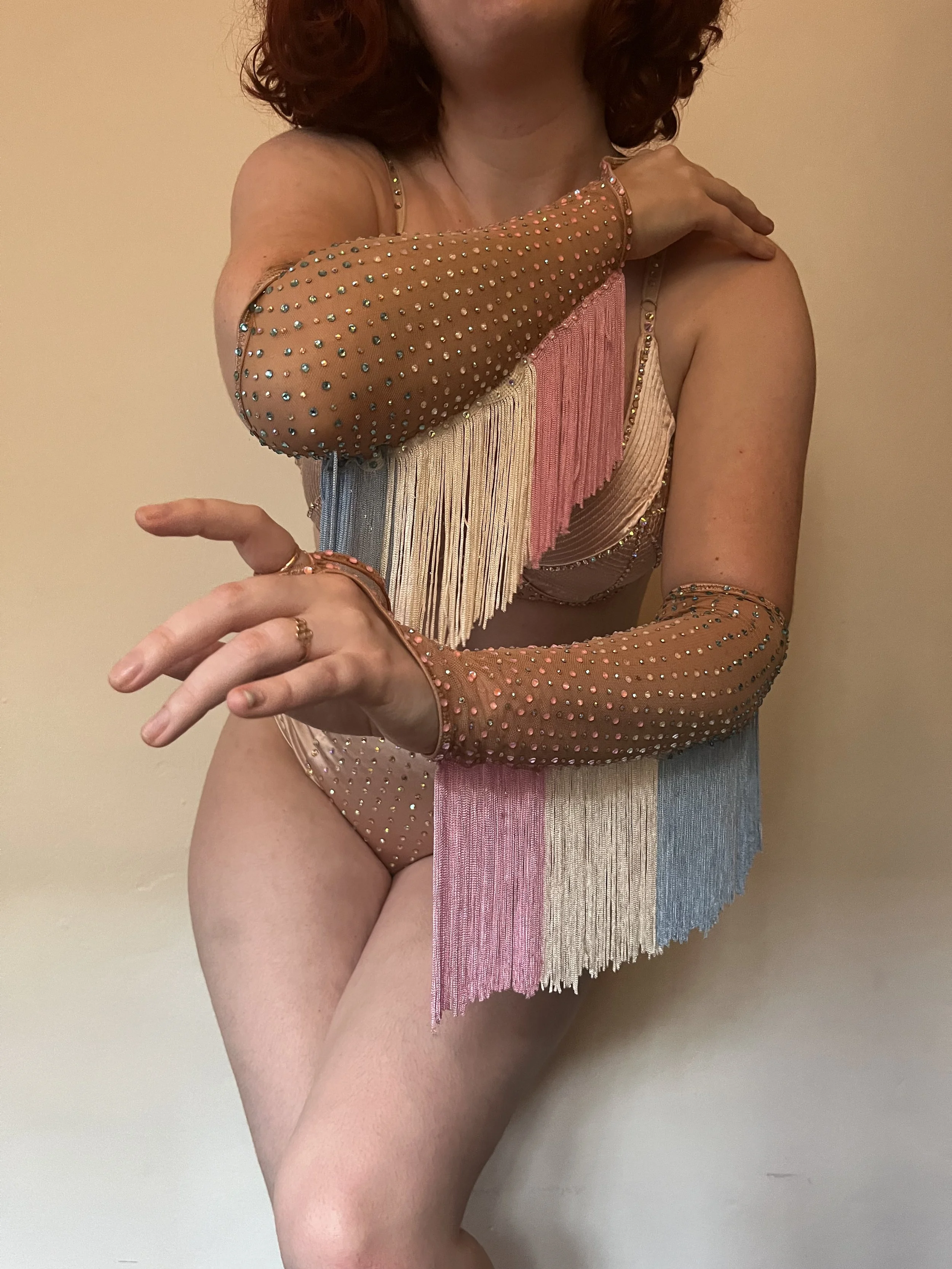 Trans Pride Flag Fringe Gauntlet Gloves