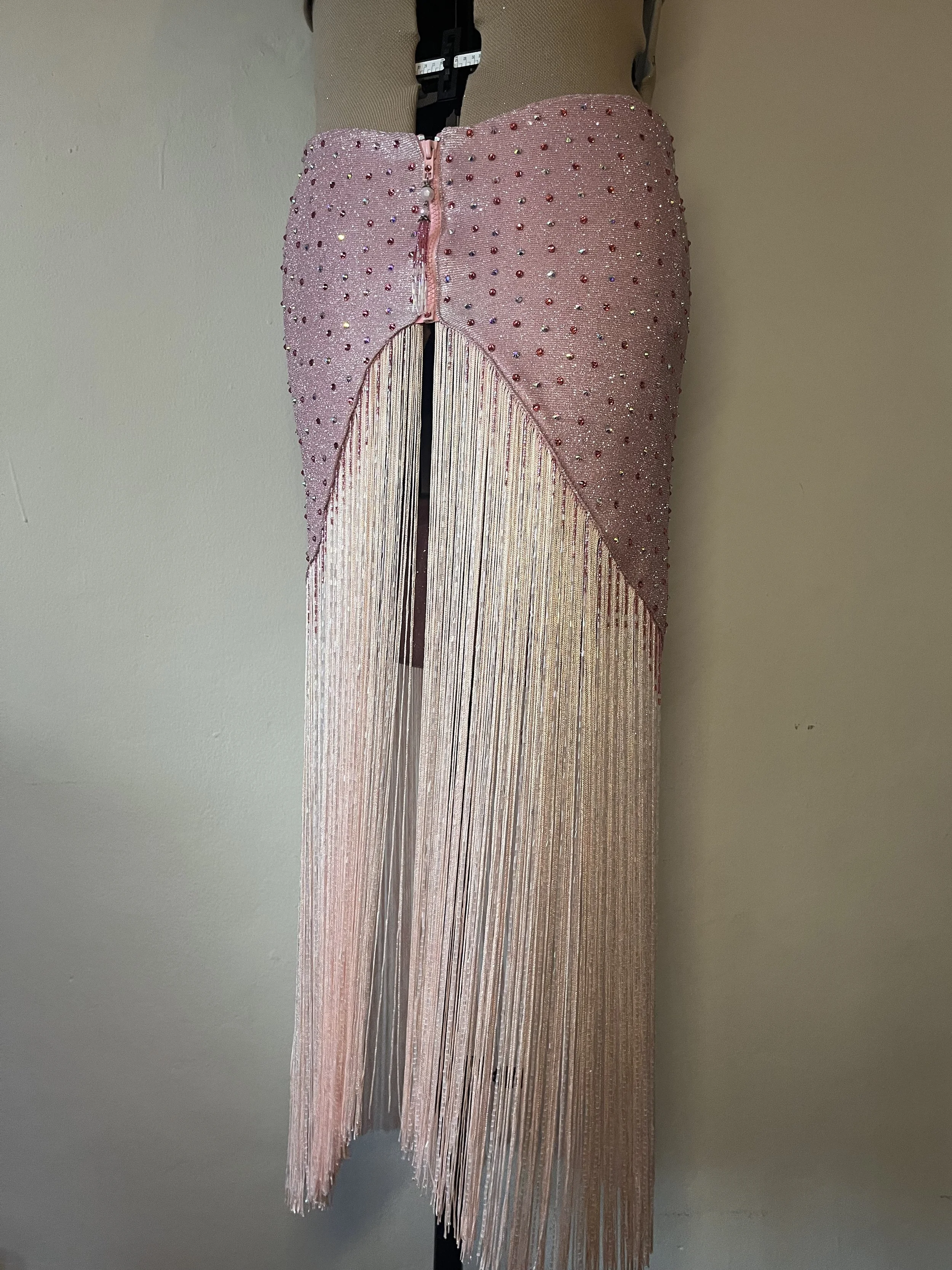 Hand Beaded Showgirl Fringe Tulip Skirt