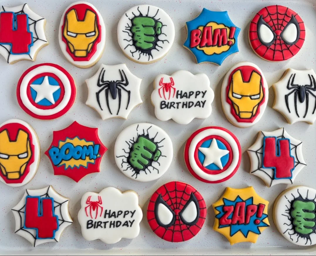 Superhero cookies for a super 4th birthday! #okotoksbusiness #sugarcookie #sugarcookiedecorator #sugarcookieart #sugarcookies #okotoks #okotoksbaker #okotoksmoms #okotokssmallbusiness #okotoksmamas #shopokotoks #yyc #yycmomsinbusiness #yycmoms #yycba