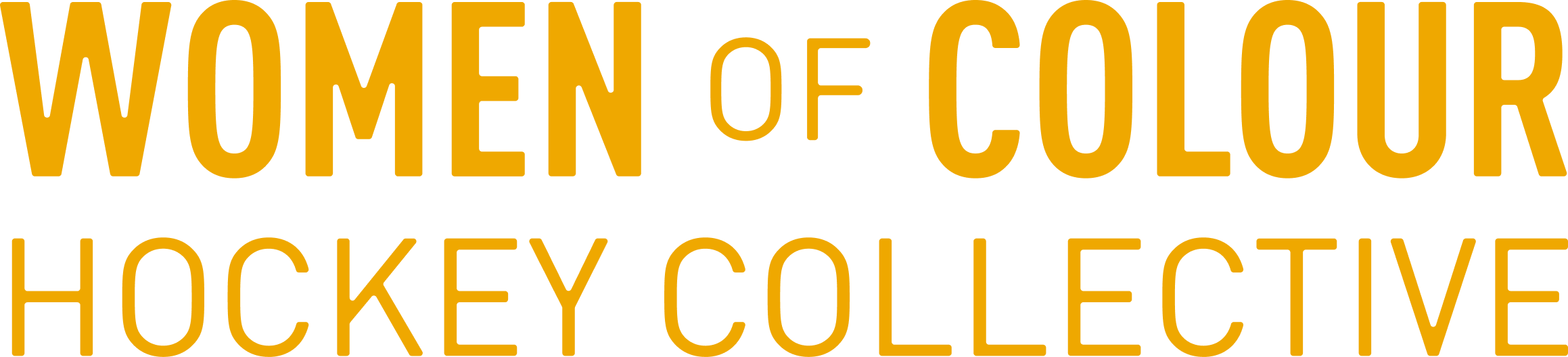 Logo with the text "Women of Colour Hockey Collective" in bold yellow and orange letters on a black background.