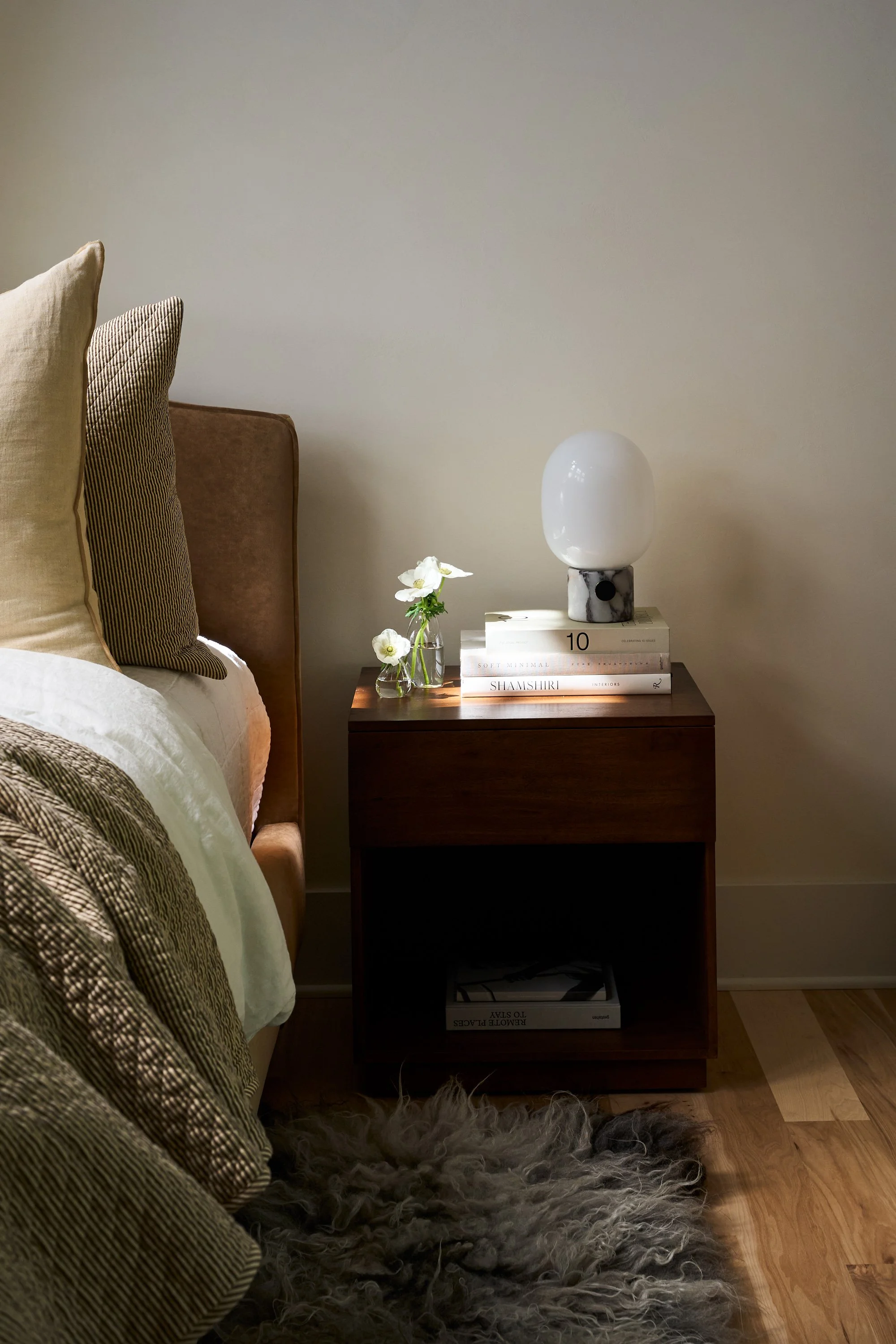 A primary bedroom vignette located in Bigfork, Montana