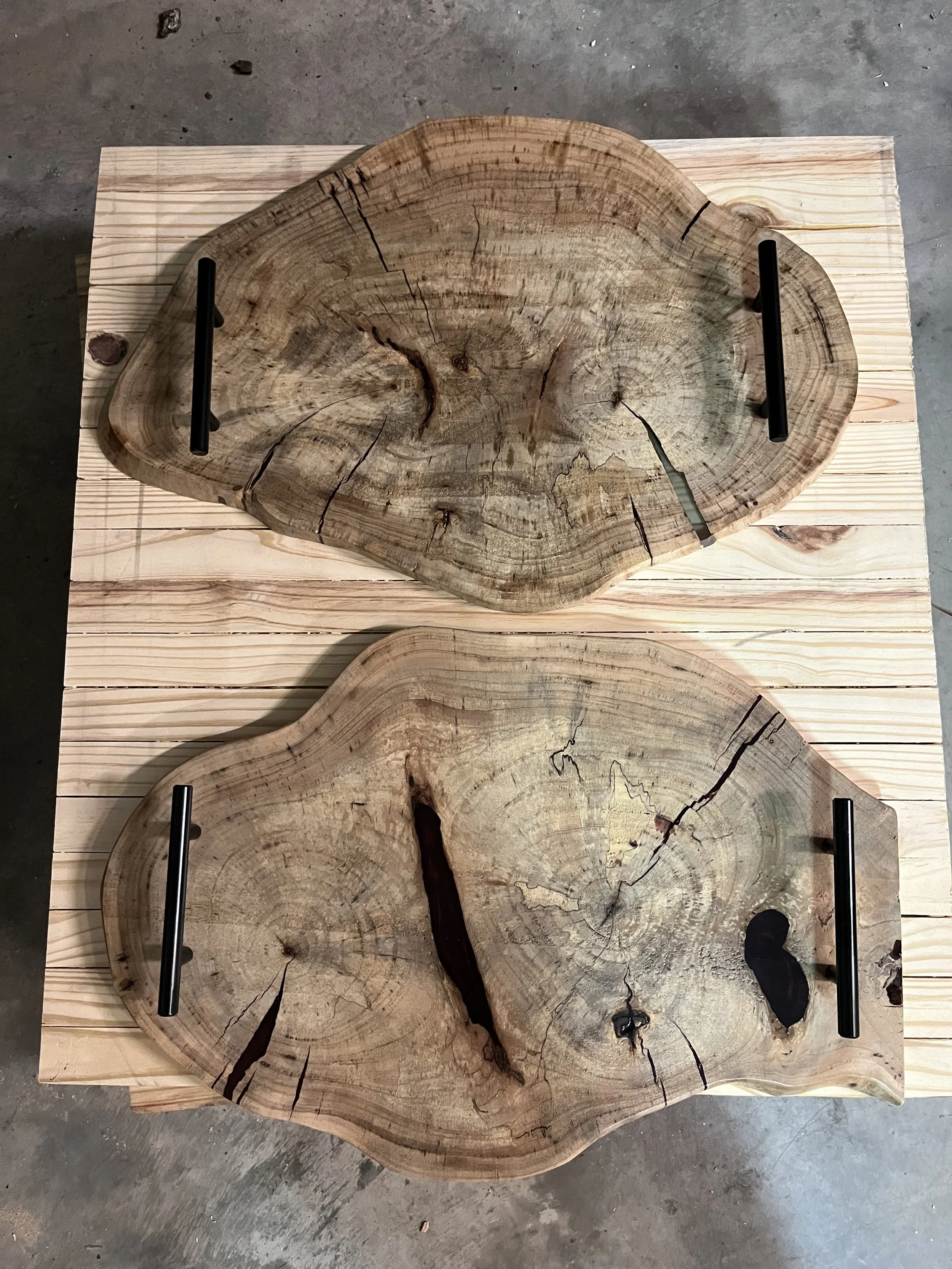 Live-edged Charcuterie Boards - engraved for nieces, on pecan wood provided by buyer