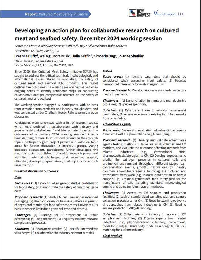 Austin Workshop 2024: Developing an action plan for collaborative research on cultured meat and seafood safety