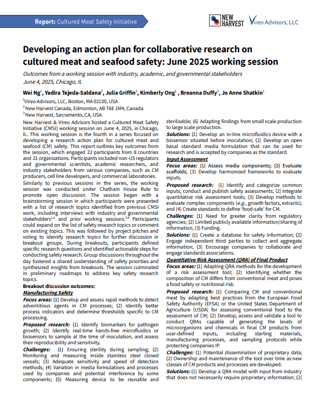 Chicago 2025 Workshop: Developing an action plan for collaborative research on cultured meat and seafood safety