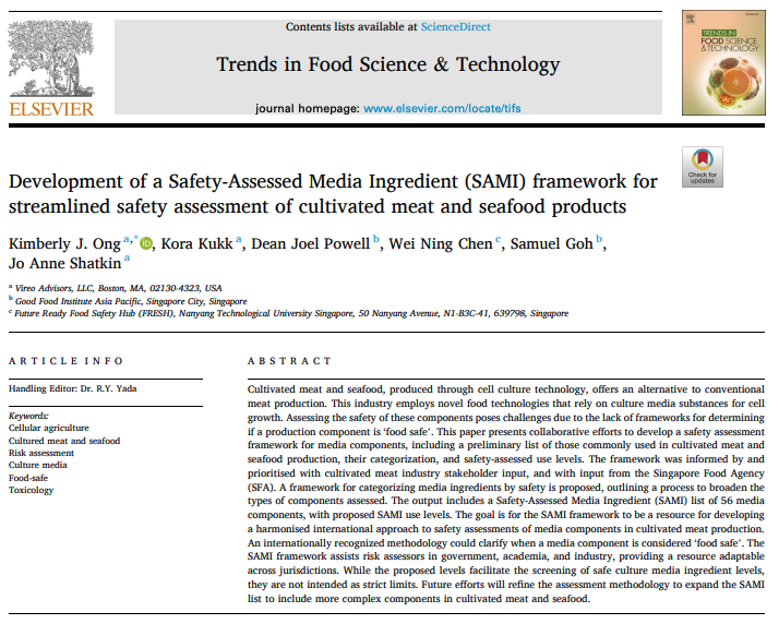 Development of a Safety-Assessed Media Ingredient (SAMI) framework for streamlined safety assessment of cultivated meat and seafood products