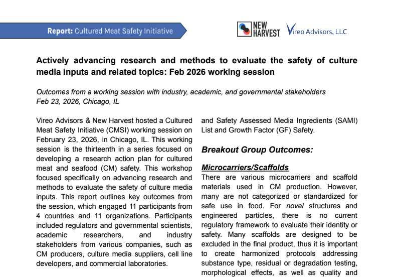 Chicago Workshop Feb 2026: Actively advancing research and methods to evaluate the safety of culture media inputs and related topics: 