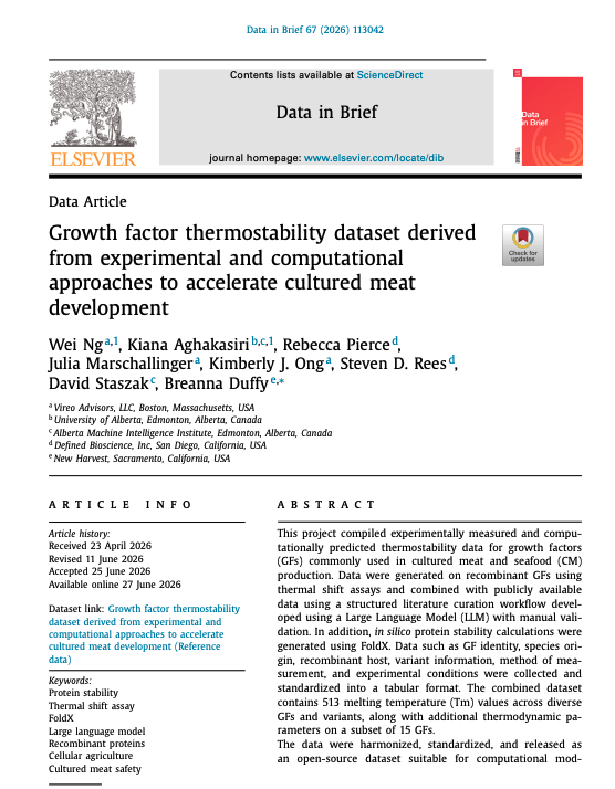 Growth factor thermostability dataset derived from experimental and computational approaches to accelerate cultured meat development