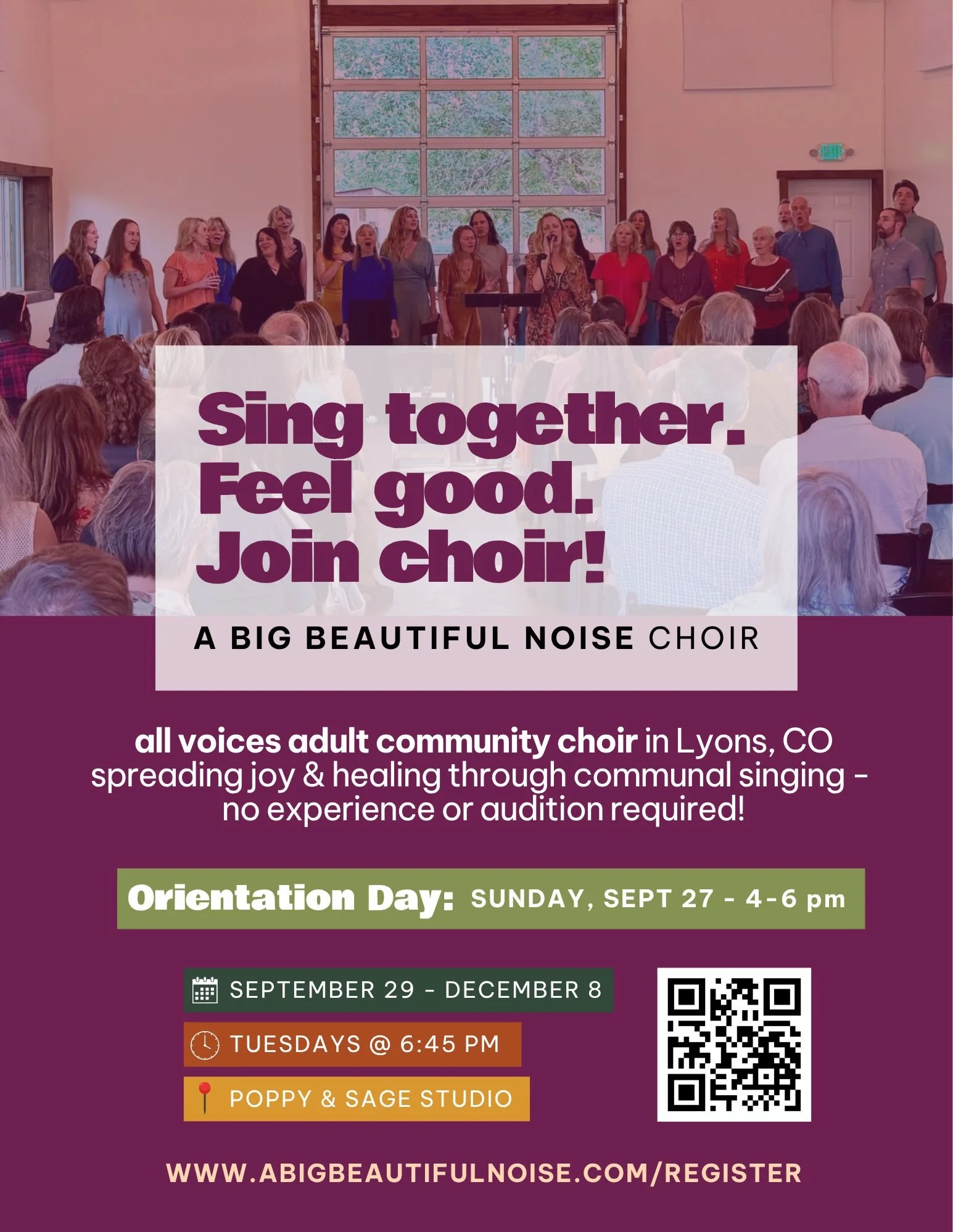 Fall enrollment is here!! 🎶 Come enjoy a season of making music with your new friends every week!

Join us on Sunday Sept 27 @ 4 pm to kick off the season with our ALL SINGER Orientation! Whether you&rsquo;re seasoned or new, all singers are require