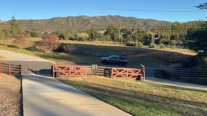 A beautiful custom made fence and dual solar slide gates handmade and installed by AES. #accesscontrol #gates #gateautomation #electricgates #liftmaster