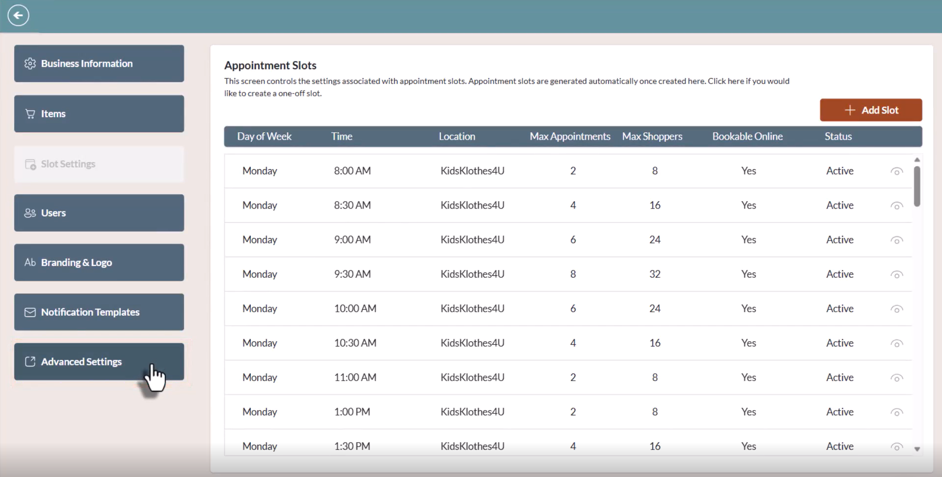 Add Appointment Slots