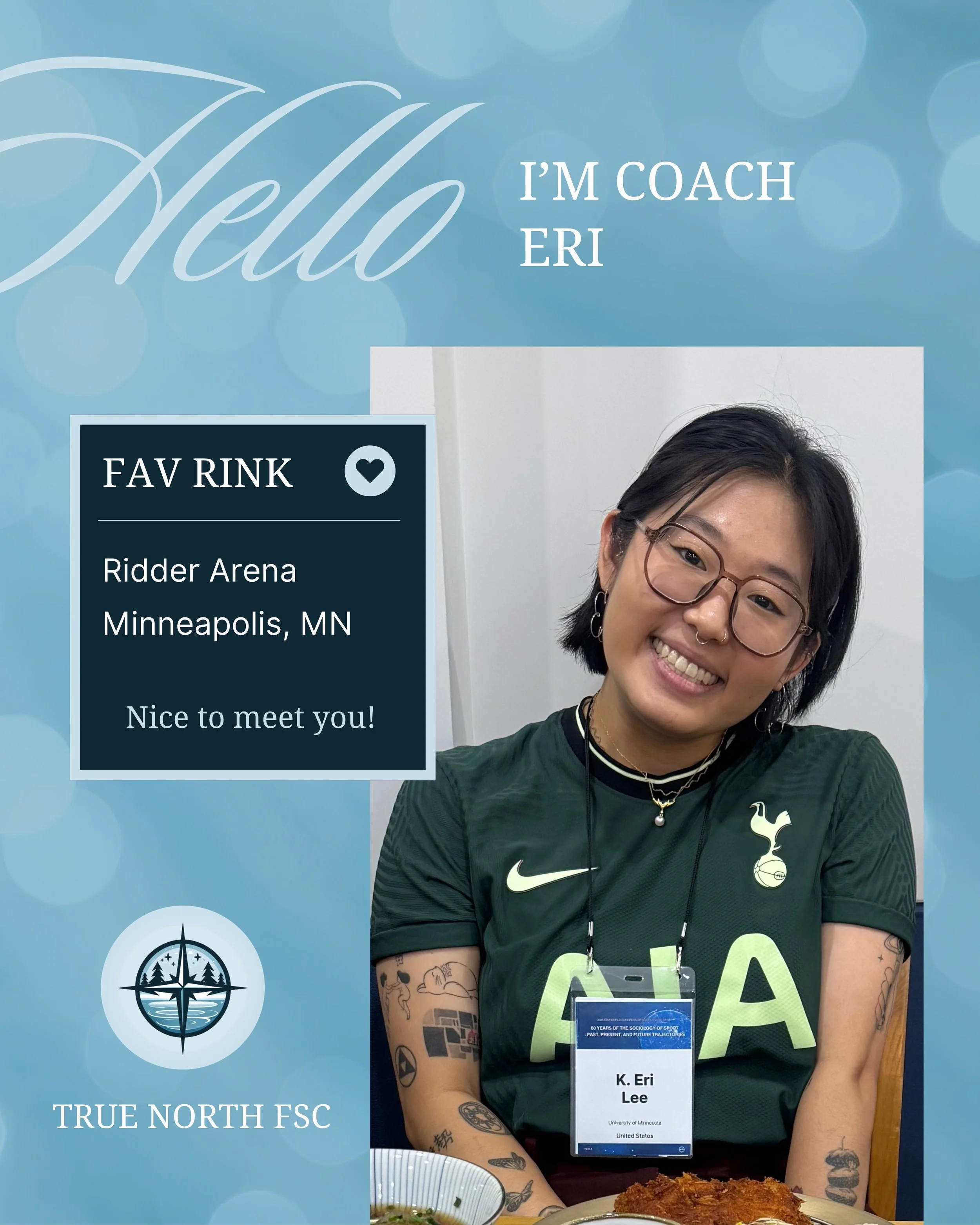 ✨ MEET OUR COACHES ✨

From early morning ice to favorite coffee orders, get to know the personalities behind the rink! ⛸️💖

Coach Eri
✏️ MN Summer Favorite - The LOTI Pencil Sharpening &amp; the Powderhorn Park Mayday Festival
☕ Go-To Rink Drink - E